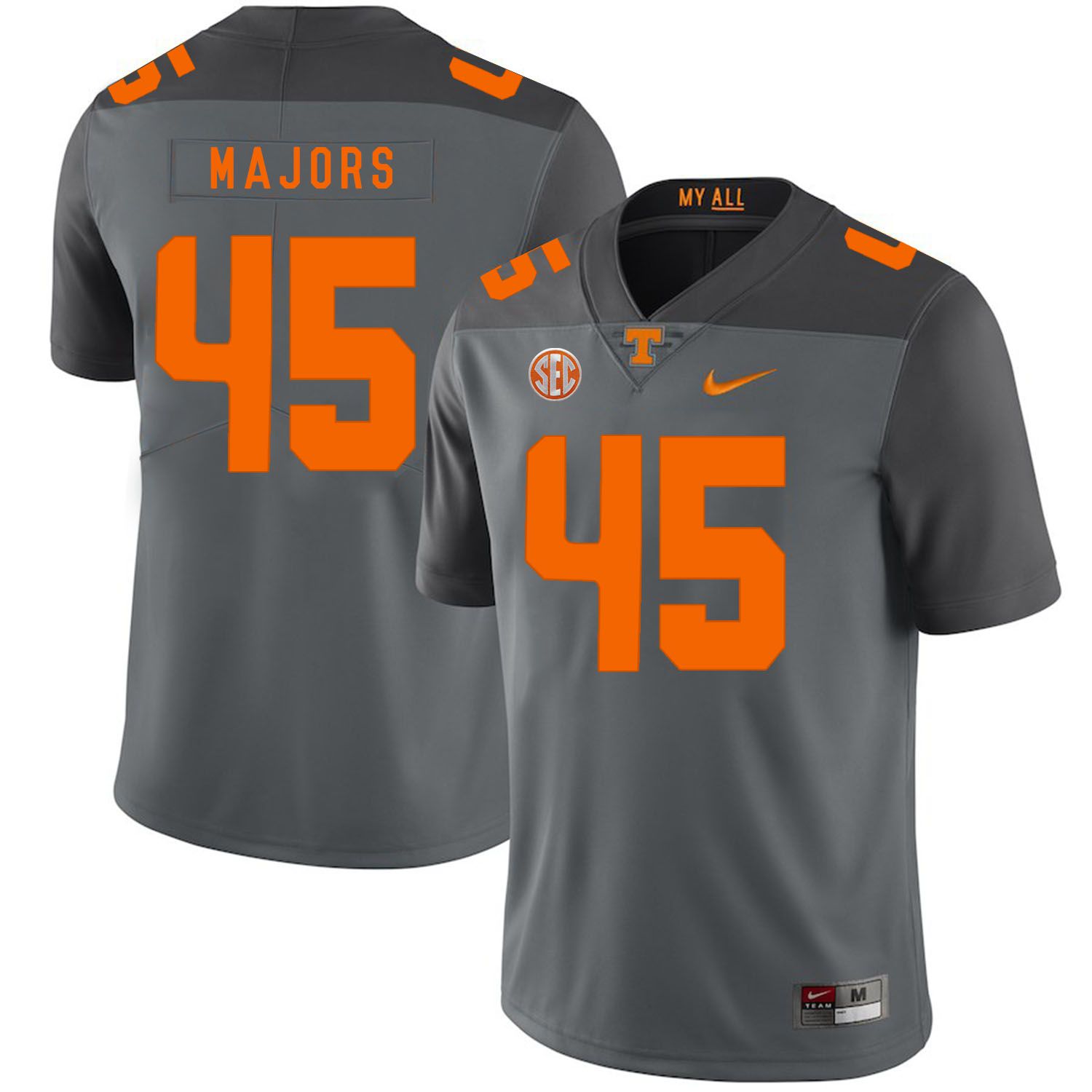 Men Tennessee Volunteers #45 Majors Grey Customized NCAA Jerseys